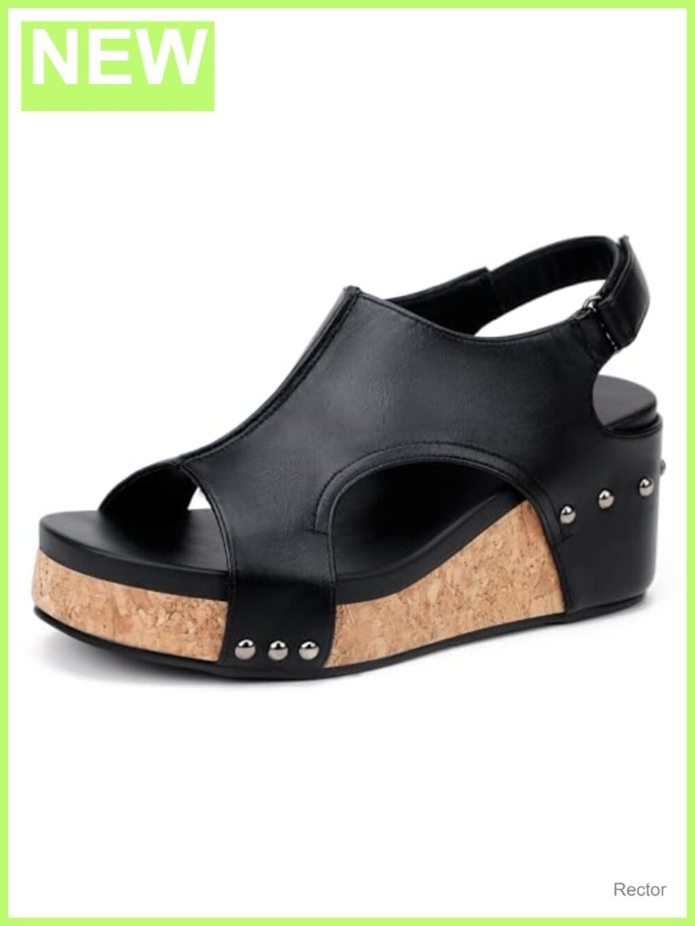 Faux Leather Platform Wedge Sandals Cork Open Toe Slingback Comfortable